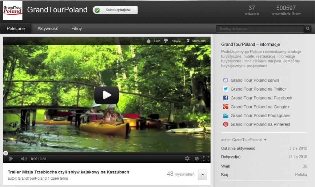 GrandTourPoland Youtube telewizja turystyka ciekawe filmy miejsca atrakcje turystyczne markekting