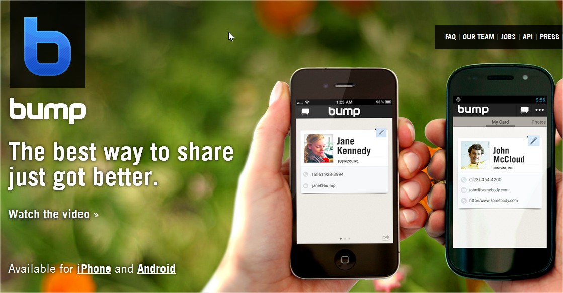 The Bump App for Apple iPhone ipad and Android